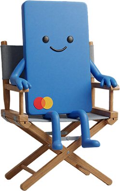 Mascote Niky sentado em uma cadeira de diretor